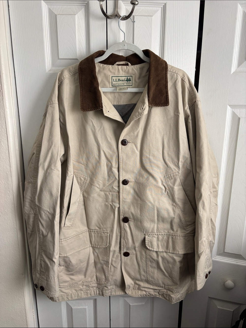 L.L. Bean Khaki Canvas Field Jacket with Brown Corduroy Collar
